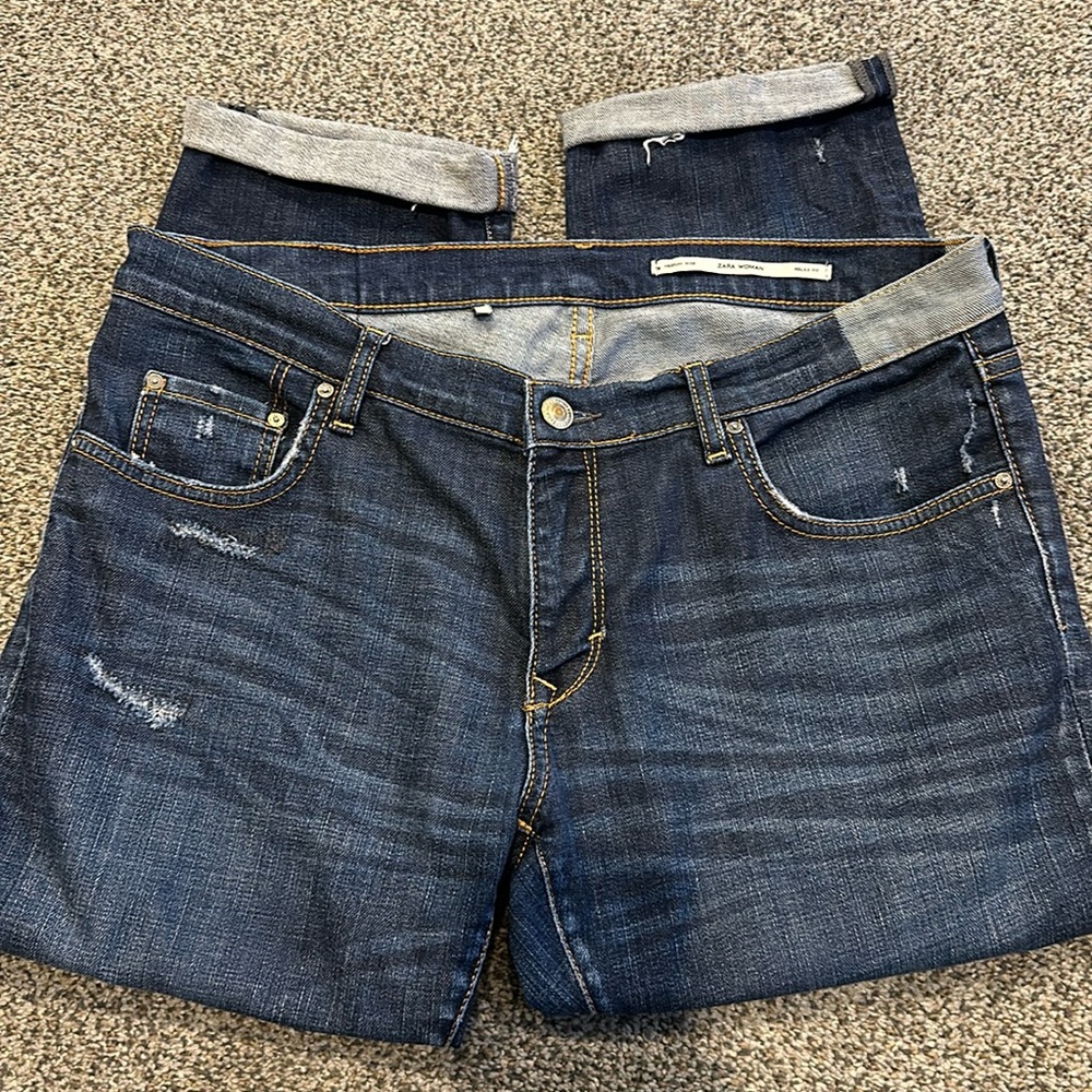 Zara Jeans Medium Rise Relax Fit Capri Length Size 8